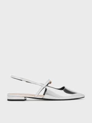 Charles & Keith - Trifina Metallic-Accent Pointed-Toe Slingback Flats