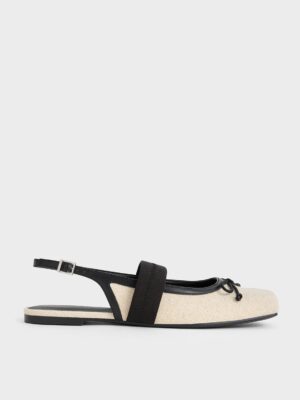 Charles & Keith - Lyric Linen & Satin Bow Slingback Flats