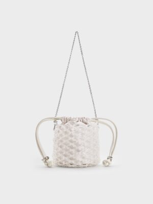 Charles & Keith - Beaded Chain-Handle Bucket Bag