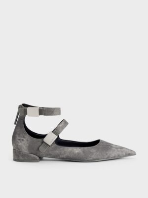 Charles & Keith - Robbie Denim-Effect Pointed-Toe Mary Jane Flats