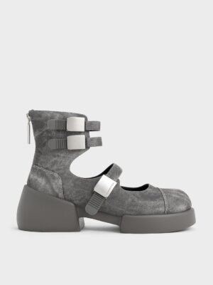 Charles & Keith - Robbie Denim-Effect Ankle-Strap Mary Jane Boots