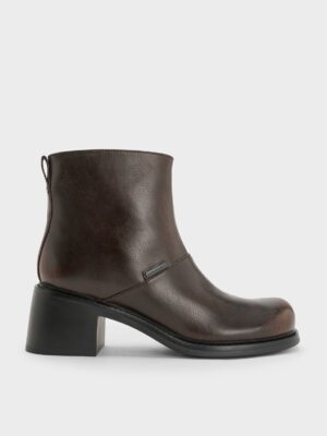 Charles & Keith - Stitch-Trim Block-Heel Ankle Boots