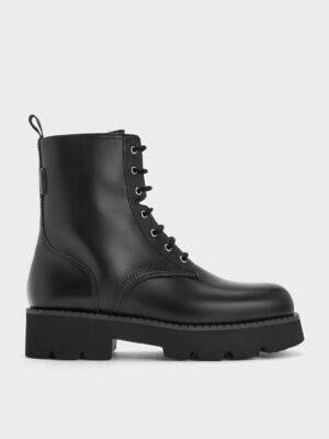 Charles & Keith - Ridged-Sole Lace-Up Combat Boots