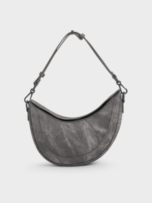 Charles & Keith - Denim Asymmetrical Saddle Bag