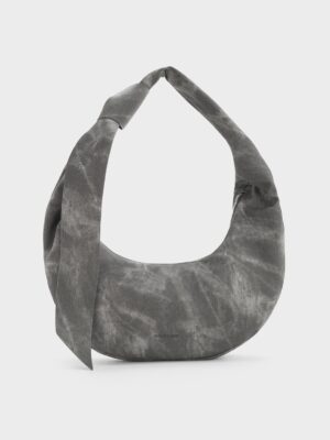 Charles & Keith - Toni Denim Knotted Crescent Hobo Bag