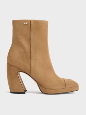 Charles & Keith - Jyll Suede Sculptural-Heel Ankle Boots