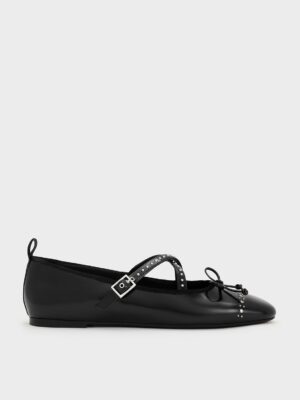 Charles & Keith - Studded Crossover-Strap Mary Jane Flats