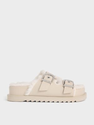 Charles & Keith - Hannah Furry Buckled Double-Strap Sandals