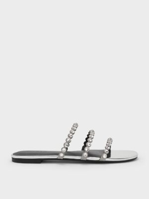 Charles & Keith - Crystal-Embellished Triple-Strap Sandals