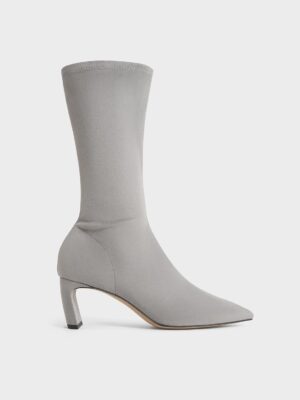 Charles & Keith - Faux Suede Blade-Heel Pointed-Toe Calf Boots