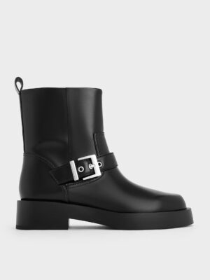 Charles & Keith - Buckle-Strap Biker Boots