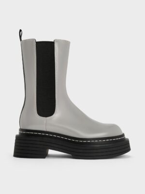 Charles & Keith - Stitch-Trim Platform Mid-Calf Chelsea Boots