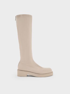 Charles & Keith - Faux Suede Chunky-Sole Knee-High Boots