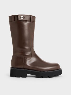 Charles & Keith - Side-Zip Lug-Sole Calf Boots
