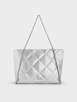 Charles & Keith - Apfra Metallic Quilted Chain-Embellished Tote Bag