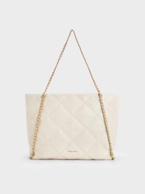 Charles & Keith - Apfra Quilted Chain-Embellished Tote Bag