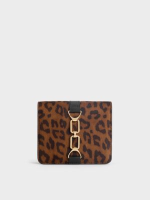Charles & Keith - Agatha Leopard-Print Chain-Accent Card Holder