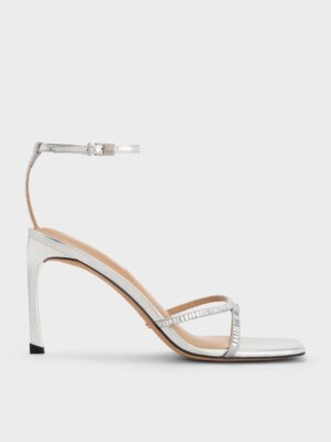 Charles & Keith - Metallic Leather & Satin Crystal-Embellished Ankle-Strap Sandals