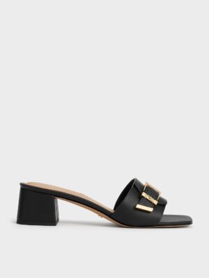 Charles & Keith - Whitney Leather Buckled Block-Heel Mules