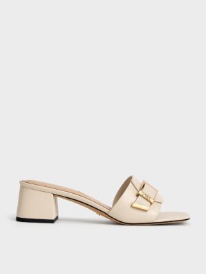 Charles & Keith - Whitney Leather Buckled Block-Heel Mules