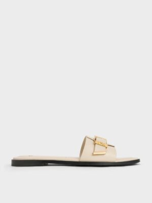 Charles & Keith - Whitney Leather Buckled Square-Toe Slide Sandals