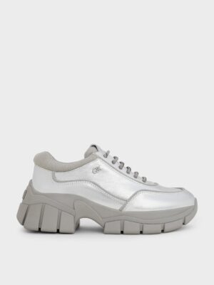 Charles & Keith - Yunna Metallic Leather & Recycled Fabric Chunky Sneakers