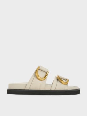 Charles & Keith - Gabine Gold-Buckle Leather Slides