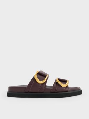 Charles & Keith - Gabine Gold-Buckle Leather Slides
