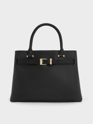 Charles & Keith - Voyager Leather Belted Trapeze Tote Bag