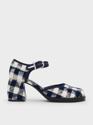 Charles & Keith - Checkered Block-Heel Ankle-Strap D'Orsay Pumps