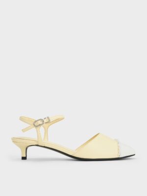 Charles & Keith - Pearl-Embellished Cap-Toe Kitten Heels