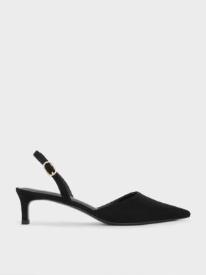 Charles & Keith - Faux Suede Pointed-Toe Slingback Kitten Heels