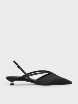 Charles & Keith - Satin V-Strap Pointed-Toe Slingback Kitten Heels