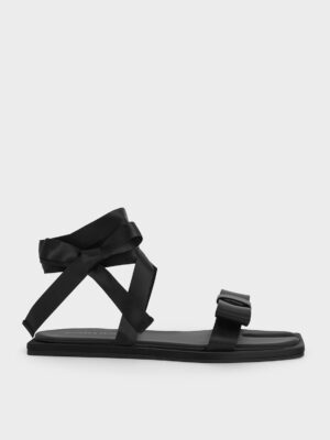 Charles & Keith - Satin Bow Tie-Around Flat Sandals
