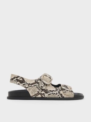 Charles & Keith - Snake-Print Buckled Double-Strap Slingback Sandals