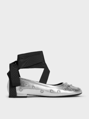 Charles & Keith - Margot Metallic Grommet Tie-Around Ballet Flats
