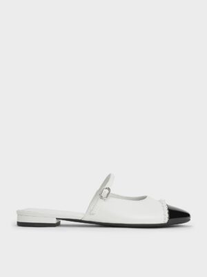 Charles & Keith - Pearl-Embellished Cap-Toe Flat Mules