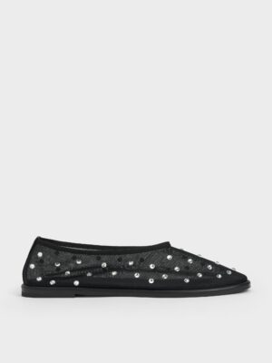 Charles & Keith - Mesh Gem-Embellished Ballet Flats