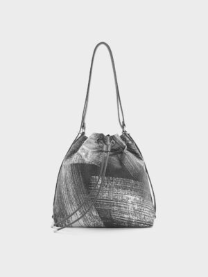 Charles & Keith - Neva Brushed Denim Two-Way Bucket Bag