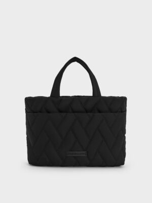 Charles & Keith - Nylon Chevron Boxy Tote Bag