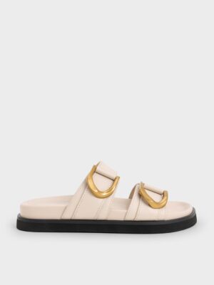 Charles & Keith - Gabine Gold-Buckle Leather Slides