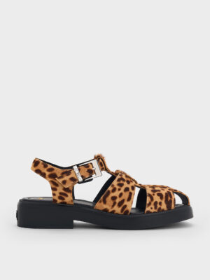 Charles & Keith - Leopard-Print Textured Caged Sandals