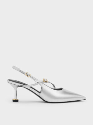 Charles & Keith - Wynn Metallic Buckled Sculptural-Heel Slingback Pumps