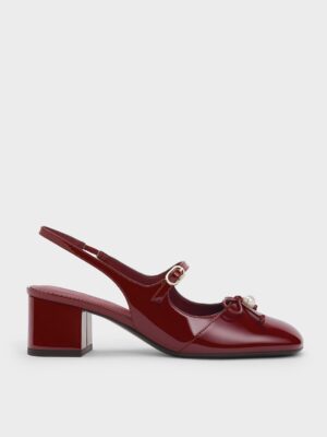 Charles & Keith - Patent Bow Crystal-Pearl Slingback Mary Jane Pumps