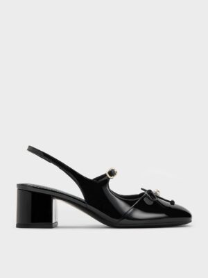 Charles & Keith - Patent Bow Crystal-Pearl Slingback Mary Jane Pumps