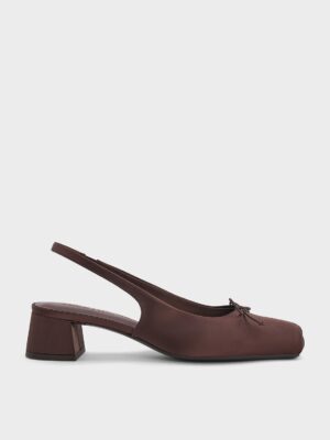 Charles & Keith - Satin Bow Square-Toe Slingback Pumps