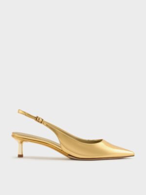 Charles & Keith - Curtis Metallic Pointed-Toe Kitten-Heel Slingback Pumps