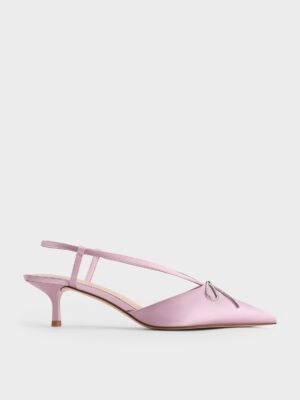 Charles & Keith - Recycled Polyester Crystal-Bow Kitten-Heel Slingback Pumps
