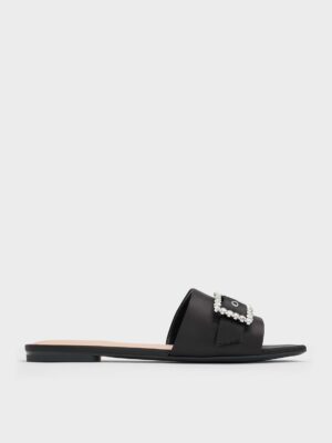 Charles & Keith - Recycled Polyester Gem-Buckle Square-Toe Slide Sandals