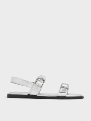 Charles & Keith - Metallic Double Buckle-Strap Slingback Sandals